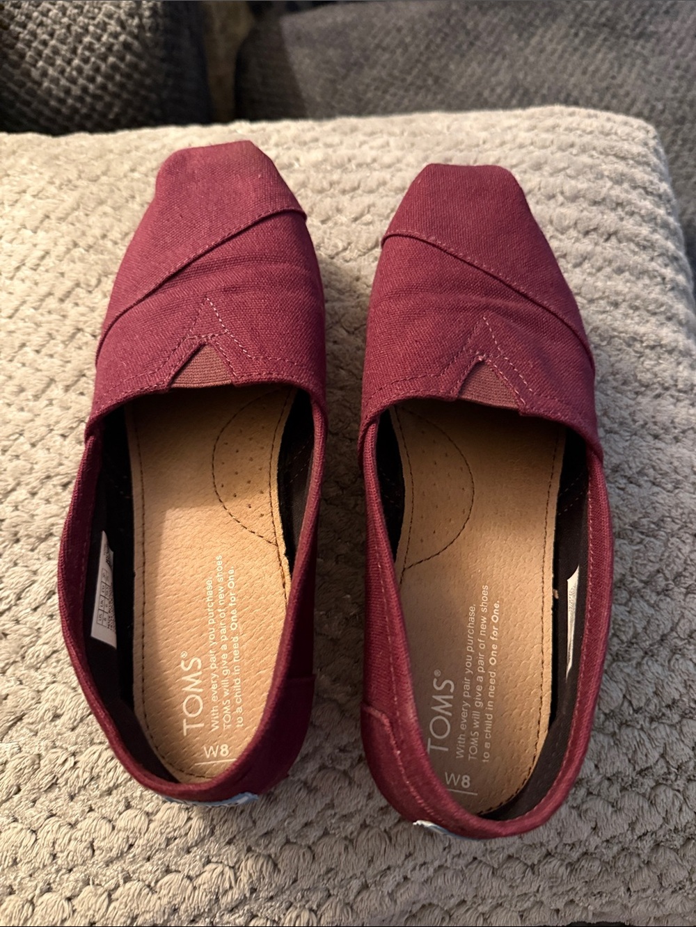 Toms Women's Burgundy Canvas Slip-On Flats